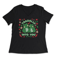 Toadally Into You Frogs Pun Totally into You Cottage core print - Women's V-Neck Tee - Black