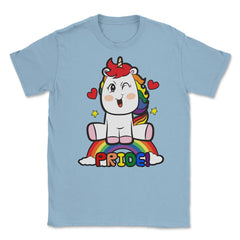 LGBTQ Pride Unicorn Sitting on top of a Rainbow Equality product - Light Blue