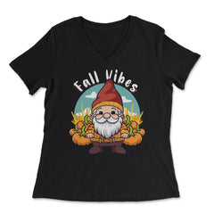 Fall Vibes Cute Gnome with Pumpkins Autumn Graphic design - Women's V-Neck Tee - Black