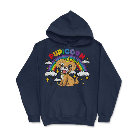 Gay Pride Rainbow Pupicorn Funny Puppy Unicorn Gift graphic Hoodie - Navy