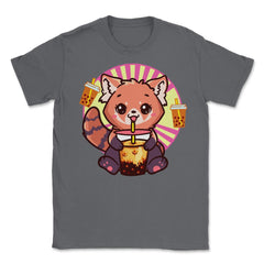 Kawaii Red Panda Drinking Boba Tea Bubble Tea print Unisex T-Shirt - Smoke Grey