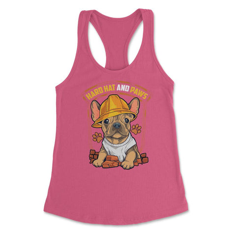 French Bulldog Construction Worker Hard Hat & Paws Frenchie graphic - Hot Pink