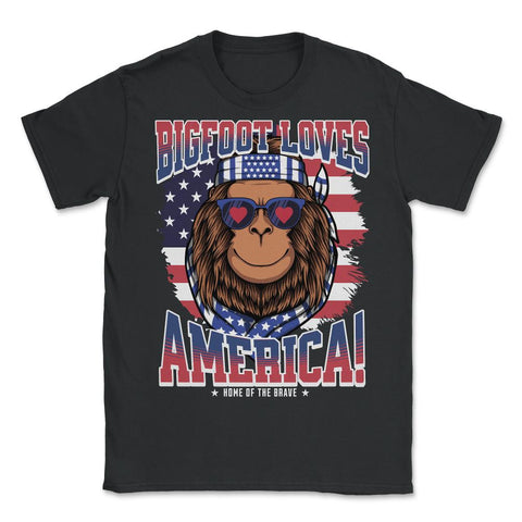 Patriotic Bigfoot Loves America! 4th of July design - Unisex T-Shirt - Black