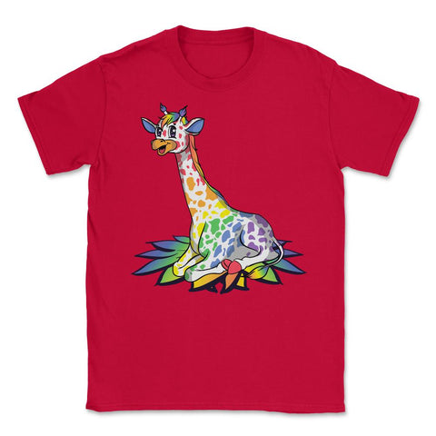 Rainbow Giraffe Gay Pride Gift product Unisex T-Shirt - Red