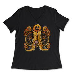 Steampunk Gears Female Boots - Unique Style For The Bold graphic - Women's V-Neck Tee - Black