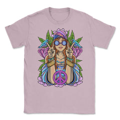 Hippie Girl with Peace Sign Forest Flowers and Birds Design product - Light Pink