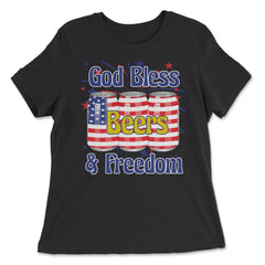 God Bless Beer & Freedom Funny 4th of July Patriotic graphic - Women's Relaxed Tee - Black