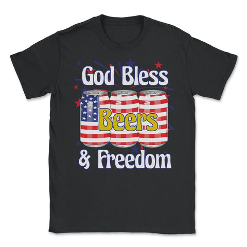 God Bless Beer & Freedom Funny 4th of July Patriotic print Unisex - Black
