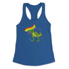 T-Rex Dinosaur with Rainbow Pride Flag Funny Humor Gift design - Royal