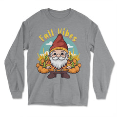Fall Vibes Cute Gnome with Pumpkins Autumn Graphic product - Long Sleeve T-Shirt - Grey Heather