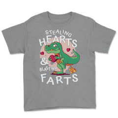 T-Rex Dinosaur Stealing Hearts and Blasting Farts product Youth Tee - Grey Heather