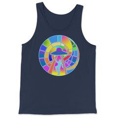 Stained Glass Art UFO Abduction Colorful Glasswork Design print - Tank Top - Navy