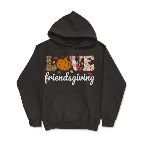 Love Friendsgiving Text with Pumpkin & Autumn Leaves graphic Hoodie - Black