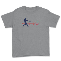 Baseball Lover Heartbeat Pitcher Batter Catcher Funny graphic Youth - Grey Heather