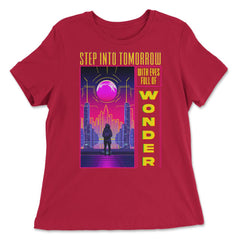 Futuristic Skyline Silhouette Step Into Tomorrow's Wonder print - Women's Relaxed Tee - Red