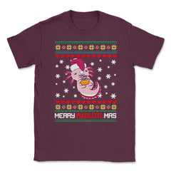 Christmas Kawaii Axolotl Merry Axolotlmas Funny Ugly Xmas print - Maroon