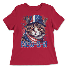 4th of July Mew-S-A Pawsitively Patriotic Cat graphic - Women's Relaxed Tee - Red