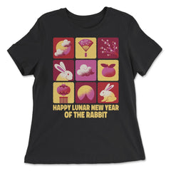 Happy Lunar New Year of the Rabbit 2023 Chinese Tiles print - Women's Relaxed Tee - Black
