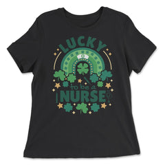 Lucky To Be a Nurse St Patrick’s Day Boho Rainbow design - Women's Relaxed Tee - Black