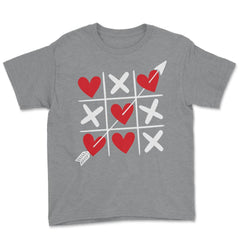 Tic Tac Toe Valentine's Day XOXO Hearts & Crosses graphic Youth Tee - Grey Heather