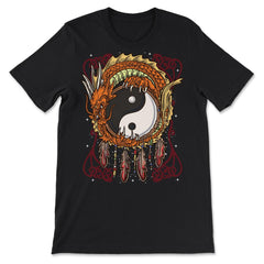 Chinese Dragon & Yin Yang Dreamcatcher Zen Meditation graphic - Premium Unisex T-Shirt - Black