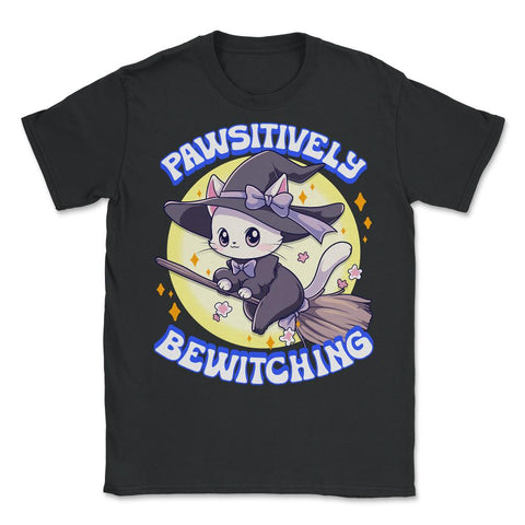 Pawsitively Bewitching Cat Witch Design graphic - Unisex T-Shirt - Black