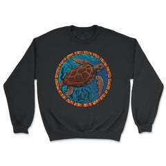 Stained Glass Art Sea Turtle Colorful Glasswork Design print - Unisex Sweatshirt - Black