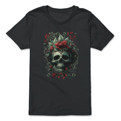 Skull with Red Flowers & Leaves Floral Gothic design - Premium Youth Tee - Black