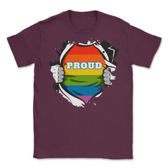 Rainbow Pride Flag Hero Gay design Unisex T-Shirt - Maroon