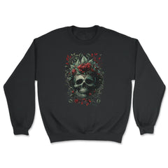 Skull with Red Flowers & Leaves Floral Gothic design - Unisex Sweatshirt - Black