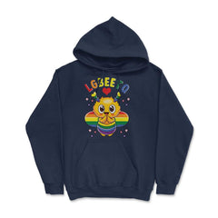 LGBEETQ Cute Bee in Rainbow Flag Colors Gay Pride print Hoodie - Navy
