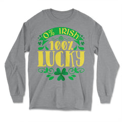 0% Irish 100% Lucky Saint Patrick's Day Celebration print - Long Sleeve T-Shirt - Grey Heather