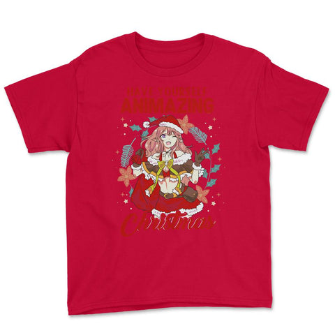 Animazing Christmas Santa Anime Girl with Poinsettias Funny print - Red