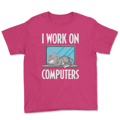 Funny Cat Owner Humor I Work On Computers Pet Parent product Youth Tee - Heliconia