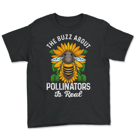 Pollinator Bee & Sunflowers Cottage Core Aesthetic print Youth Tee - Black
