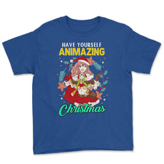 Animazing Christmas Santa Anime Girl with Poinsettias Funny product - Royal Blue