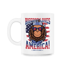 Patriotic Bigfoot Loves America! 4th of July graphic - 11oz Mug - White