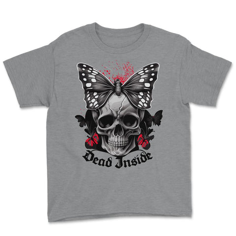 Floral Butterfly Skull Aesthetic Dead Inside Goth Skull print Youth - Grey Heather