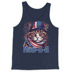 4th of July Mew-S-A Pawsitively Patriotic Cat graphic - Tank Top - Navy