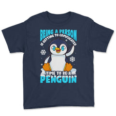Time to Be a Penguin Happy Penguin with Snowflakes Kawaii print Youth - Navy