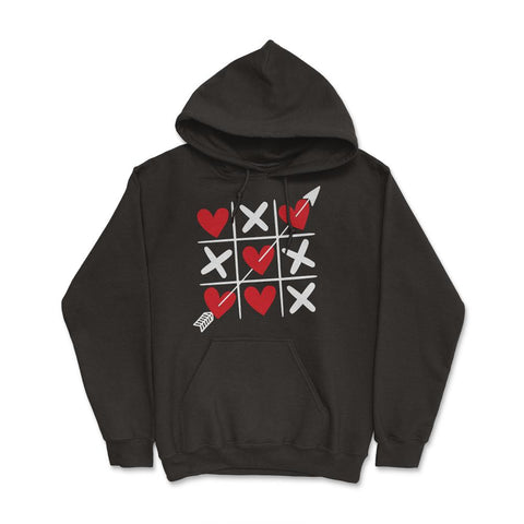 Tic Tac Toe Valentine's Day XOXO Hearts & Crosses graphic Hoodie - Black