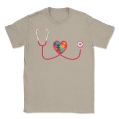 Nurse Autism Puzzle Pieces Heart Stethoscope Nursing graphic Unisex - Cream
