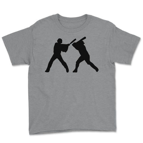 Funny Baseball Batter Player Sporty Baseball Lover Fans graphic Youth - Grey Heather