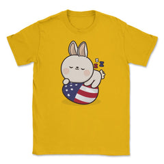 Bunny Napping on an American Flag Egg Gift design Unisex T-Shirt - Gold
