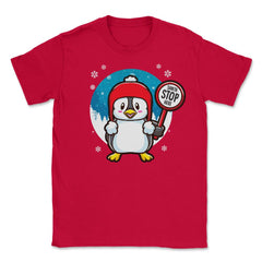 Penguin Christmas Funny Santa Stops Here design Unisex T-Shirt - Red