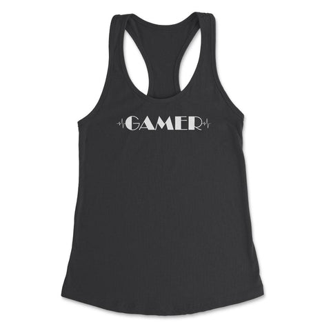 Funny Gamer ECG Heartbeat Gaming Video Game Lover design Women's - Black