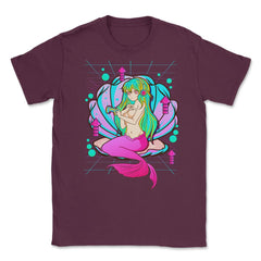 Anime Mermaid Gamer Pastel Theme Vaporwave Style Gift graphic Unisex - Maroon