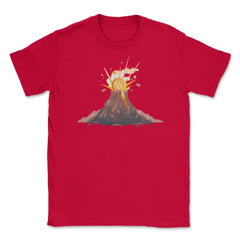 Funny Bitcoin Symbol Coming out of a Volcano for Crypto Fans graphic - Red