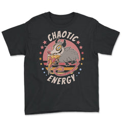 Chaotic Energy Opossum Funny Possum Eating Pizza design - Youth Tee - Black