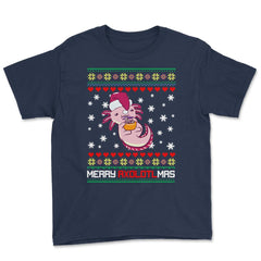 Christmas Kawaii Axolotl Merry Axolotlmas Funny Ugly Xmas print Youth - Navy